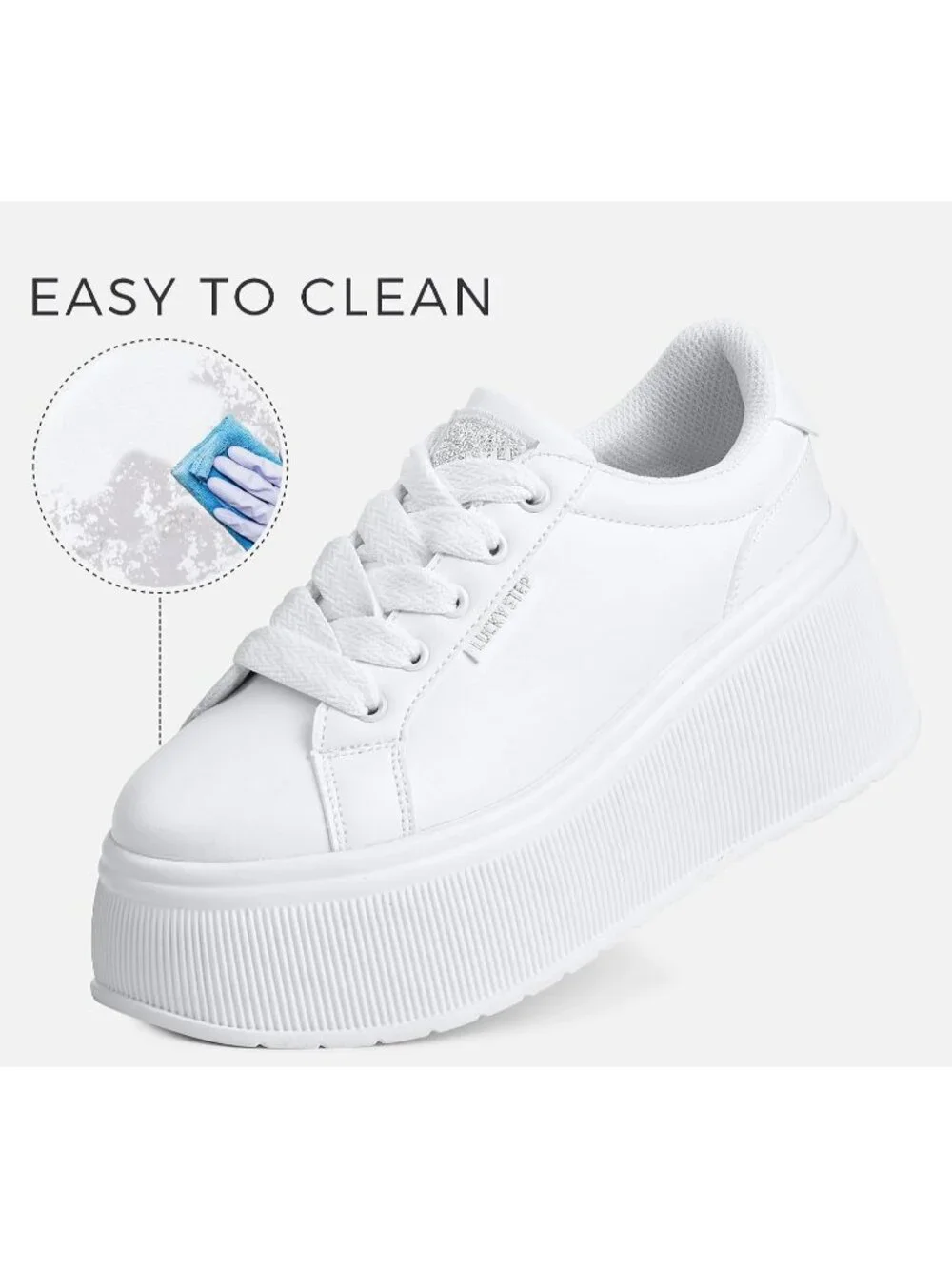 🆕LUCKY STEP Women's All White Platform Wedge Canvas Sneakers Walking Shoes